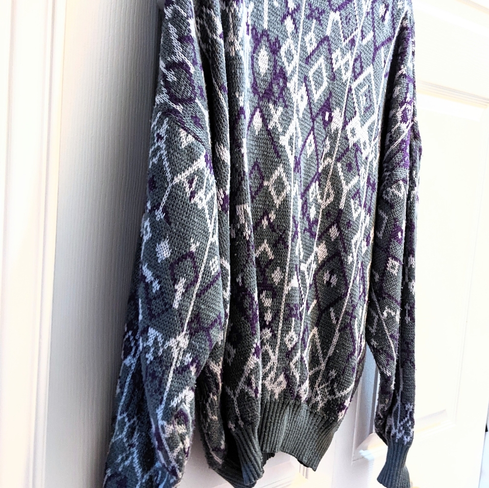 Vtg Diamond Print, Autumn Grandpa Sweater. M. - Picture 9 of 15